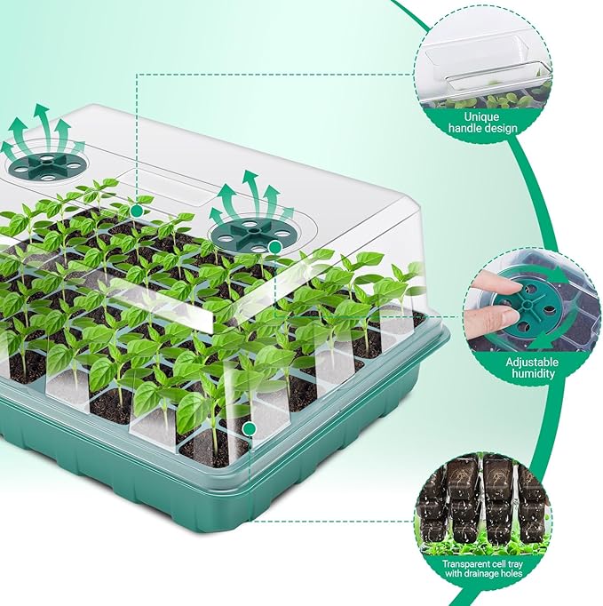 192 Cell Seed Starter Tray, Seed Starter Kit with Adjustable Humidity Dome, Seed Starting Trays Plant Starter Kit for Seeds Growing Starting, Indoor Gardening, Greenhouse (No Grow Light)