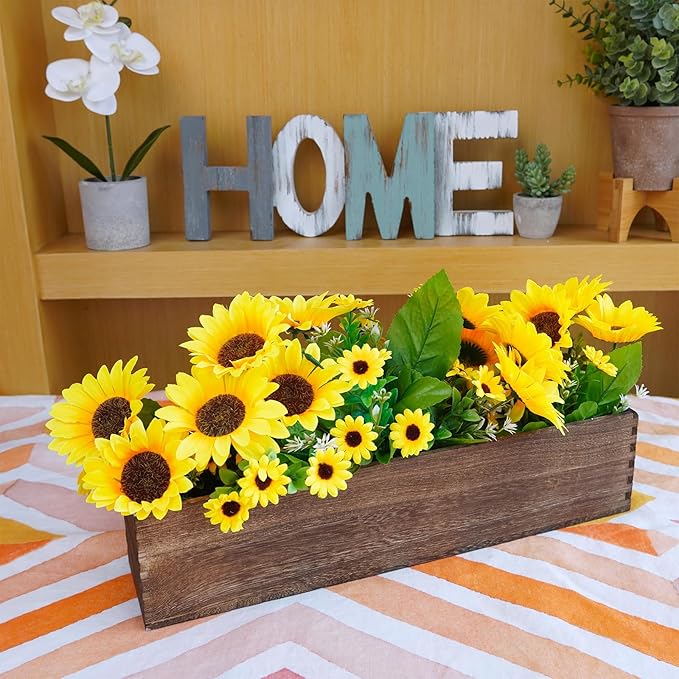 Winlyn Rustic Wooden Planter Box 17.3" L x 3.9" W x 3.9" H Brown Rectangular Planter Decorative Wood Box with Removable Plastic Liner Window Box for Farmhouse Wedding Home Garden Table Centerpiece.
