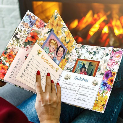 Ceiba Tree Greeting Card Organizer with 24 Pockets Flora Month by Month Hardcover Binder Birthday Reminder for Holiday Wedding Anniversary Cards Home Office