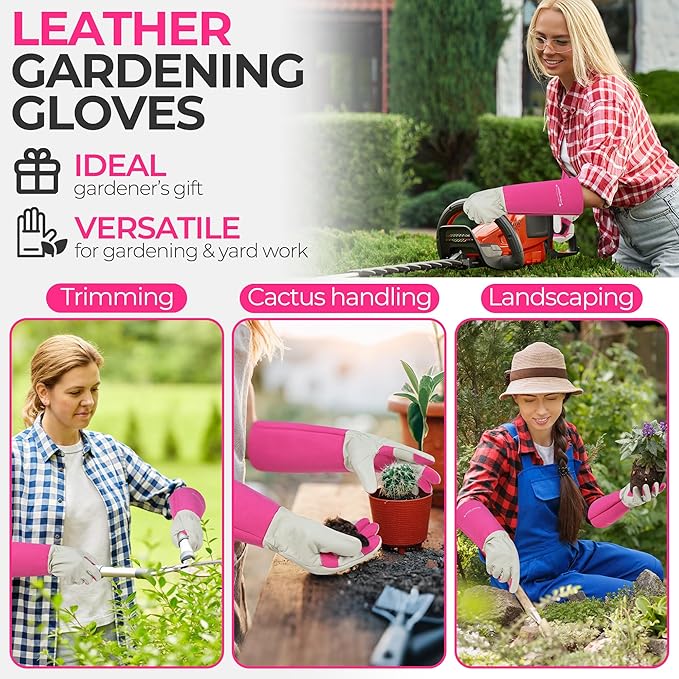 HANDLANDY Rose Pruning Gardening Gloves for Men & Women, Thornproof Long Gauntlet Gloves, Pigskin Leather - Breathable & Durability (Small)