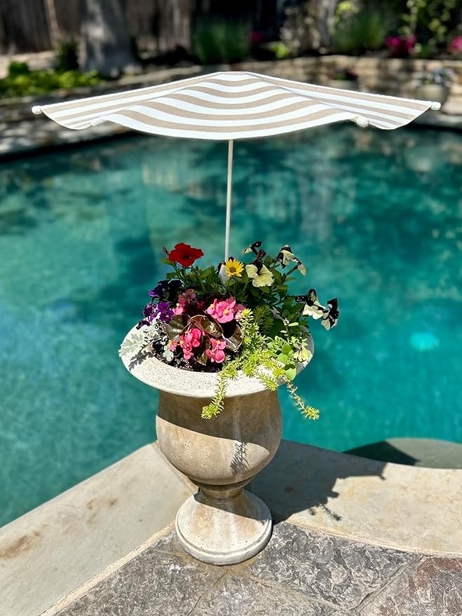 Fixed Plant Shade for Potted Plants 28" x 30" Outdoor Container Sun Shade Cover Premium Fabric Canopy with Fiberglass Frame & Soil Anchor Stripes & Solids Assembly Required
