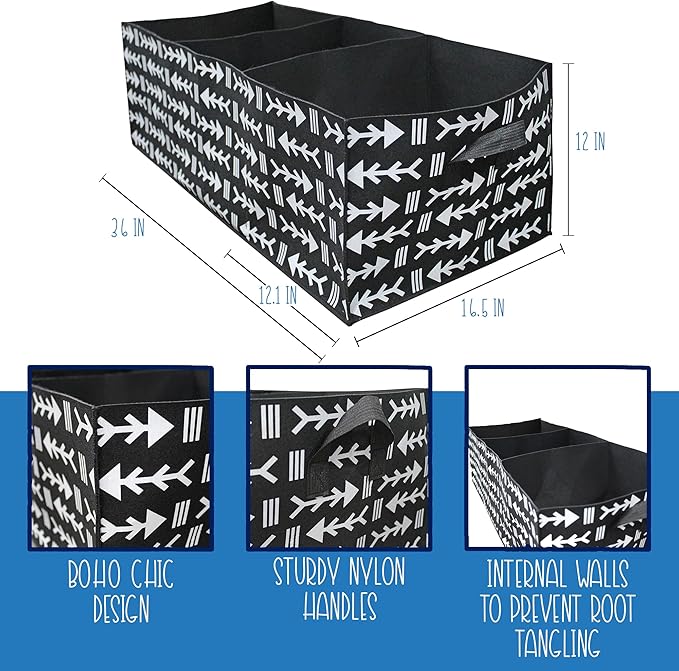 Giant Rectangular Grow Bag (30-Gallon); 3-Section Large Decorative Fabric Raised Bed Planter, 3 x 1.3 x 1 Foot
