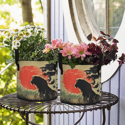 Fabric Plant Grow Bags Lion Sunset Print, 3 Gallon Planting Pots Thickened for Gardening
