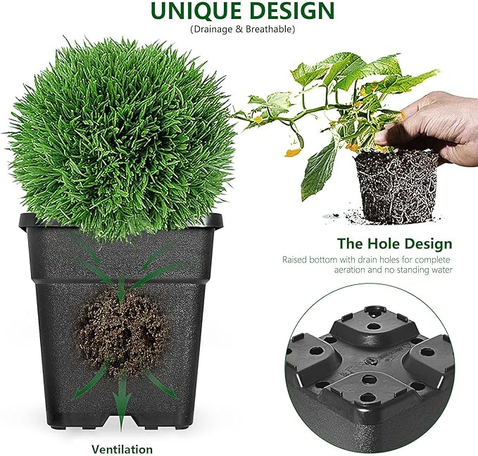 10-Pack Square Planter 3 Gallon Nursery Pots, Injection Molded Plastic Gardening Pots for Indoor Outdoor, Black