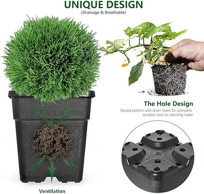 10-Pack Square Planter 3 Gallon Nursery Pots, Injection Molded Plastic Gardening Pots for Indoor Outdoor, Black