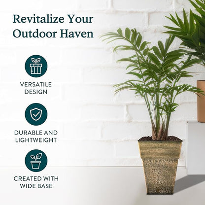 The HC Companies 18 Inch Avino Tall Square Planter - Decorative Indoor Outdoor Plant Pot for Front Porch, Deck, Patio and Home, Celtic Bronze