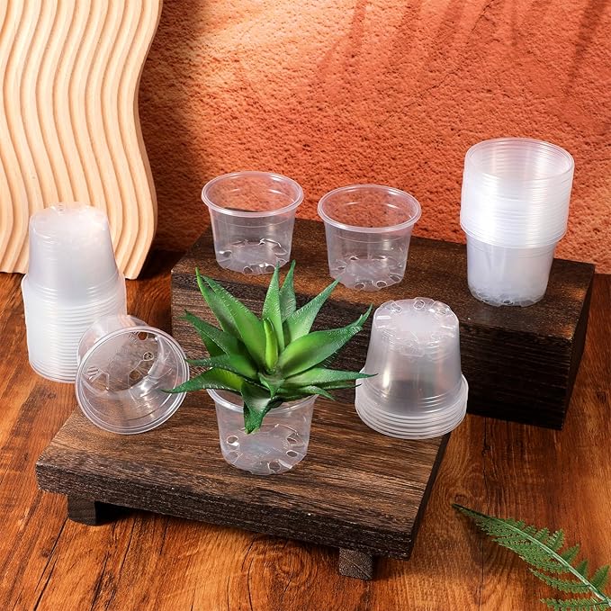 200 Pcs Clear Mini Plastic Plant Pot Nursery Seedling Pots Seed Starter with Drainage Holes for Indoor Outdoor Garden Succulent Plants Cuttings Transplanting