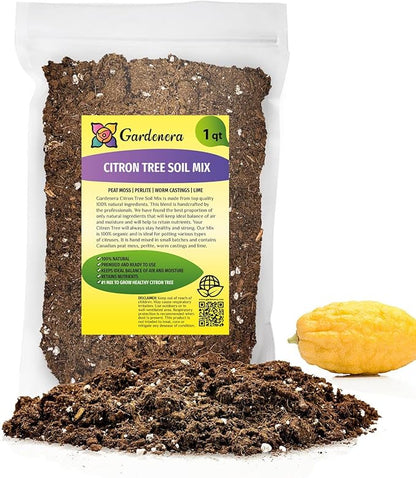 Gardenera's Citron Tree Soil Mix - The Perfect Blend of Quick-Draining Formula, Essential Nutrients for Healthy, Productive Citrus Medica Trees - [1 Quart Bag]