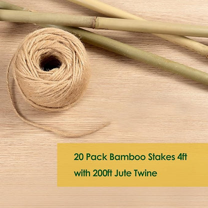 Bamboo Stakes 4 Feet Thicker Garden Stakes with Garden Twine, Diameter of 0.55in Natural Plant Stakes Bamboo Poles for Climbing Plants Support Tomato Cage - 20 Pack Bamboo Sticks for Plants