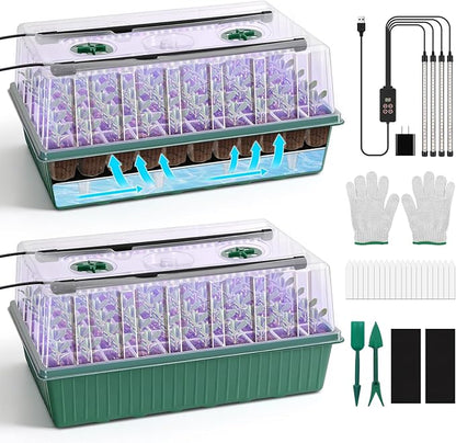 BlumWay 120-Cell Self-Watering Seed Starter Tray with Grow Light, 1-24H Timer, Seed Starter Kit with 4.02" Humidity Dome, Seedling Tray for Indoor Plant Starter, Plant Germination Trays-Green