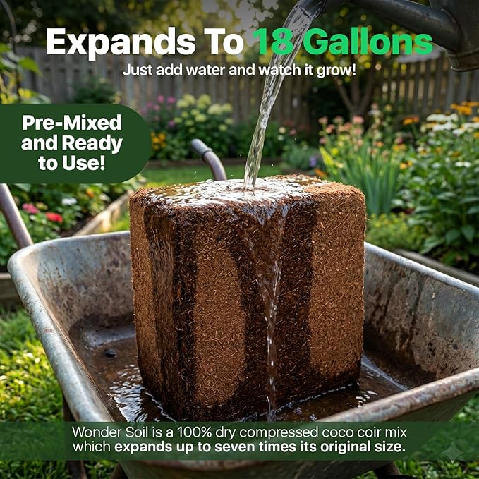 WONDER SOIL | (72 Quarts) The Only Ready to Plant Compressed Coco Coir Fully Loaded with Nutrients | Organic Coco Coir Brick/Block | 10 LBS Block Expands to 72 Quarts | Incl Worm Castings & Nutrients