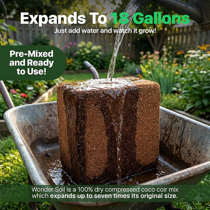 WONDER SOIL | (72 Quarts) The Only Ready to Plant Compressed Coco Coir Fully Loaded with Nutrients | Organic Coco Coir Brick/Block | 10 LBS Block Expands to 72 Quarts | Incl Worm Castings & Nutrients