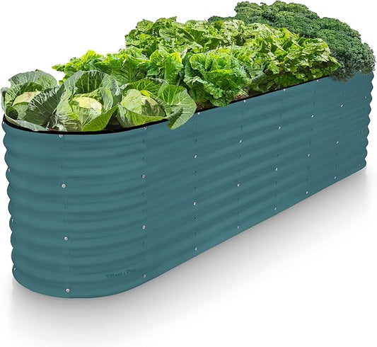 Plant & Plot Galvanized Raised Garden Beds Outdoor // 8×2×2 ft Planter Raised Beds for Gardening, Vegetables, Flowers (Turquoise) // Large Metal Garden Box // Patented Tool-Free Design