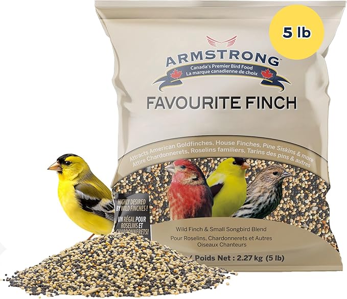 Armstrong Wild Bird Food Favourite Finch Bird Seed Blend, 5 Pounds - with White Millet, Canola, Nyjer and Sunflower Kernel Chips for American Goldfinches, House Finches & Songbirds for Outside Feeders