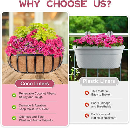 Riare 2 Pack 36 Inch Trough Coco Coir Liners for Planters, Pre-Formed Coconut Coir Replacement Liner Natural Coco Fiber Window Box Liners for Wall Planter, Window Basket Deck Railing Planter