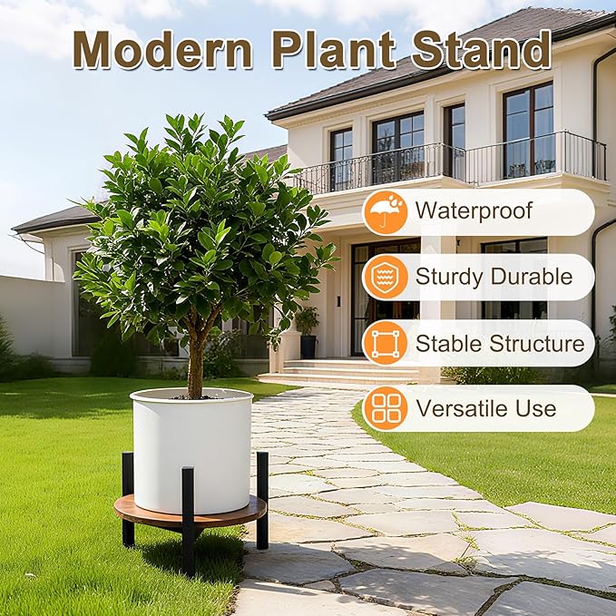 Plant Stand Indoor, Heavy Duty Sturdy Metal Wooden Plant Holder Stool, Low Short Single Flower Pot Stand Decoration Racks for Home, Patio &Garden (Dark Brown, Large (2pack))