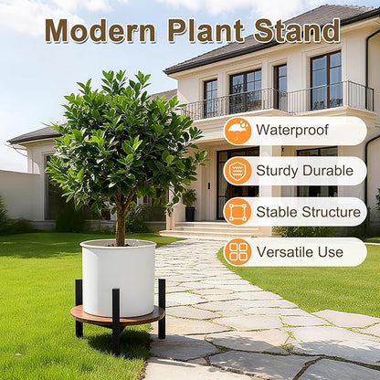 Plant Stand Indoor, Heavy Duty Sturdy Metal Wooden Plant Holder Stool, Low Short Single Flower Pot Stand Decoration Racks for Home, Patio &Garden (Dark Brown, Large (2pack))