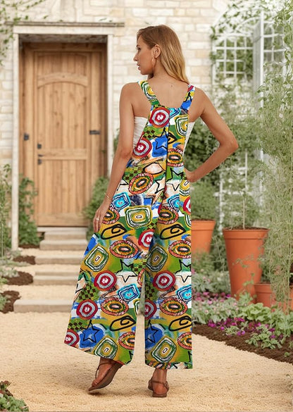 IWOLLENCE Women's Summer Jumpsuits Boho Wide Leg Overalls Casual Loose Rompers with Pockets 2025