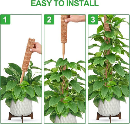 GROWNEER 42 Inch Moss Pole for Plants, 4 Pcs 15 Inch Stackable Coir Totem Support, Moss Sticks with 15pcs Labels and 78in Garden Ties, Monstera and Snake Plants Stake for Climbing Indoor