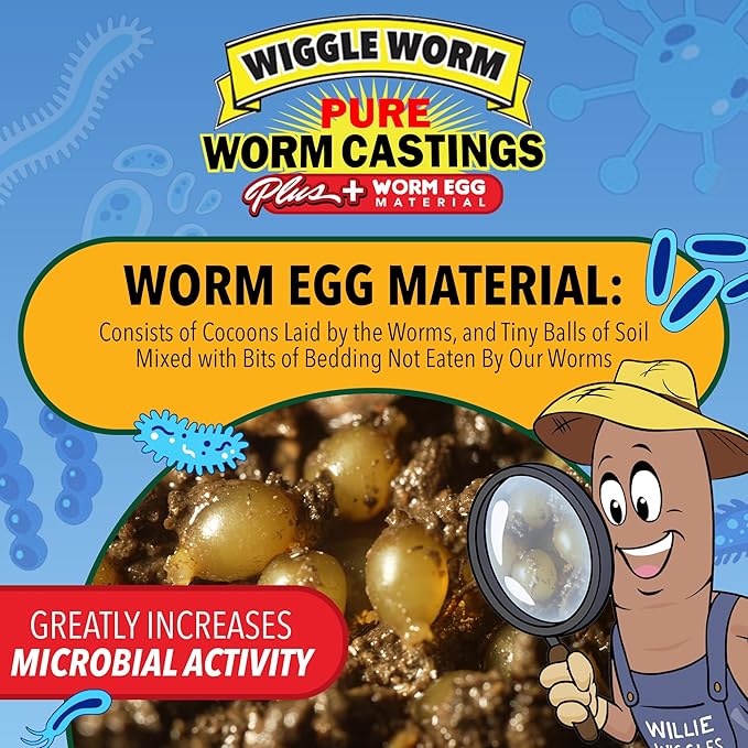 100% Pure Worm Castings Plus Worm Egg Material, 40lbs – Fertilizer and Soil Amendment for Indoor and Outdoor Gardening to Improve Soil Fertility and Aeration - 100% Organic and Odor Free