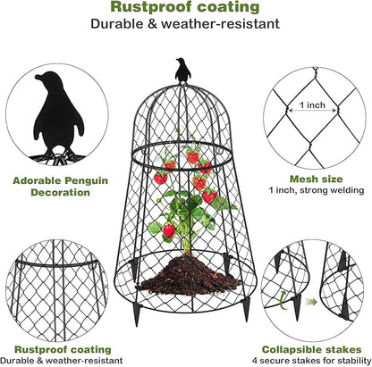 (6 Packs) 13" D x 20" H Garden Cloches for Plants, Rustproof Plant Cloche and Cover, Large Wire Plant Protectors from Animals, Split-Design Metal Plant Cloche with Collapsible Stakes, Black
