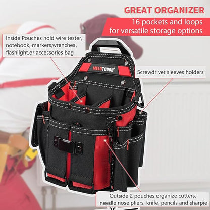 MELOTOUGH Professional Electrician Tool Pouch Bag with Shoulder Strap Tool Pouch with Belt Clip Quickly Attach and Release Tool Bag
