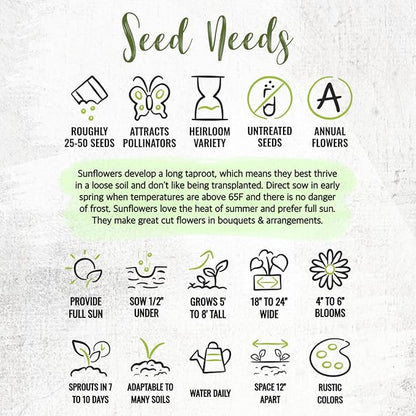 Seed Needs Heirloom Sunflower Seed Packet Favors for Party Events - Pre-Filled & Ready to Hand Out - Great for Weddings, Bridal Showers, Memorials, Fundraisers (30 Packets)