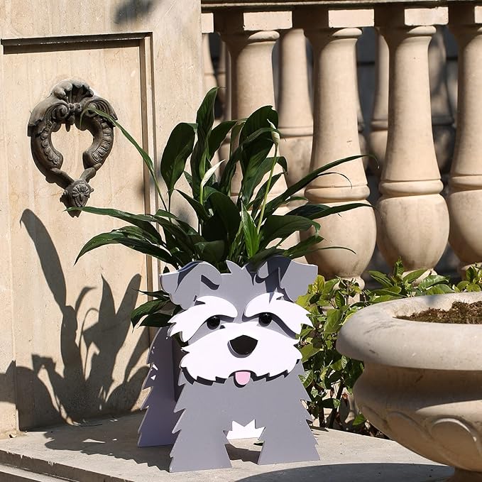 Schnauzer Gifts for Women, Schnauzer Dog Planter Plant Pot, Cute Dog Flower Pot for Garden Decoration, Schnauzer Shape Plant Container Holder for Outdoor Indoor Stuff Gift Small Schnauzer Grey