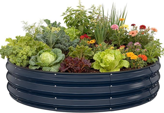 Galvanized Raised Garden Bed, 4x4x1 FT Round Raised Garden Bed for Gardening, Large Metal Planter Box for Vegetables Flower Herb(Midnight Gray)