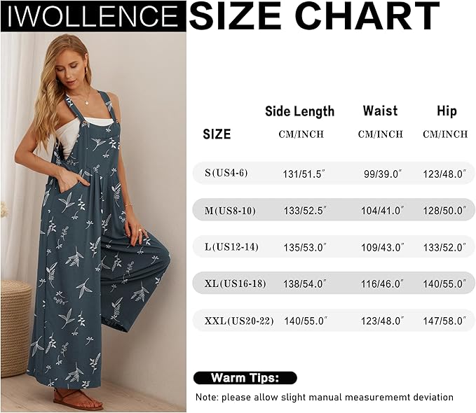 IWOLLENCE Women's Summer Jumpsuits Boho Wide Leg Overalls Casual Loose Rompers with Pockets 2025