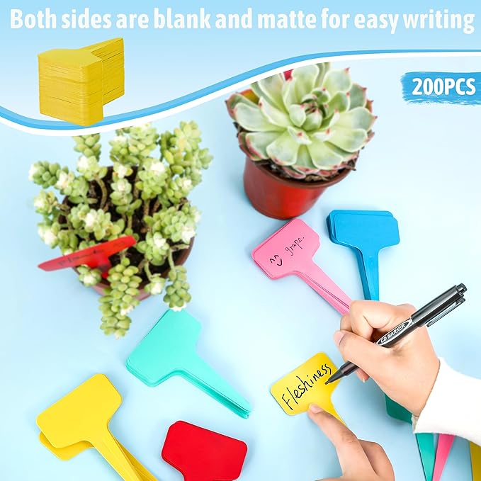 Plant Labels 200Pcs T-Type Markers - Waterproof Garden Tags with Permanent Pen (Yellow)