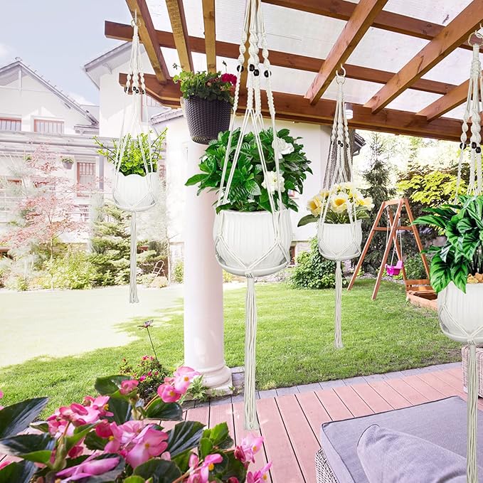 2Pack Macrame Plant Hanger for 5 to 10 Inch Plant Pots Hanging Plant Holder Handmade White Cotton Rope Flower Pot Holder Basket plant holder Suitable for Herb and Flower Indoor Outdoor Boho Home Decor