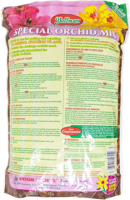 Hoffman Organic All-Natural Pre-Mixed Special Orchid Potting Mix for Better Blooms in Epiphytic Orchids, 4qt Bag, 2 Pack
