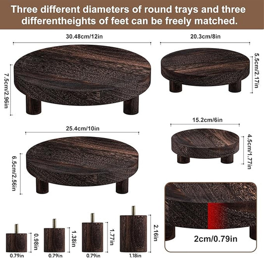 Wood Plant Stand Indoor Outdoor, 12/10/8/6" Round Wood Riser for Decor, Wooden Stool Display Stand Flower Pot Holder Small Planter Tray Modern Potter Decorative for Desktop Counter Room