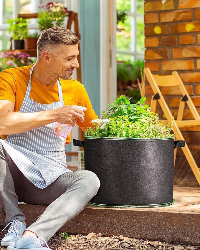 ACSTEP Grow Bags 10 Pack 15 Gallon Heavy Duty Aeration Fabric Pots Thickened Nonwoven Fabric Pots Plant Grow Bags with Handles