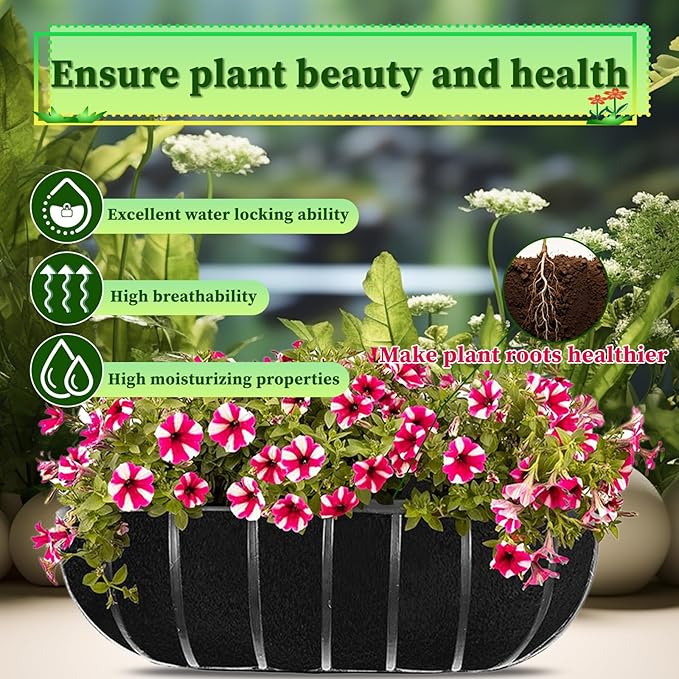 4 Pack Planter Basket Liners, Trough Window Box Liners, Round Fabric Planter Liner, Durable Felt Hanging Basket Liners Replacement Coco Liner for Planters Garden Flower Vegetables (Trough 30in)