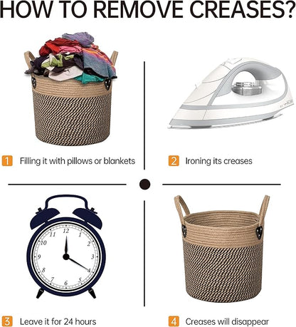 14"x12" Natural Jute Rope Woven Storage Basket with Handles for Plant, Blankets,Toys - Living Room Home Decor,Multifunctional Basket for Organizer,Picnic,Artificial Tree Black and Beige