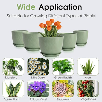 GARDIFE Plant Pots 10/9/8/7.5/7 Inch Plant Pots, Set of 5 Plastic Planters with Drainage Holes and Saucers,Plastic Flower Pots,Nursery Planting Pot for Indoor Out Door Plants (Green)
