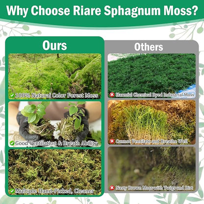 Riare 2.8LBS Premium Sphagnum Moss for Plants- 55QT Natural Dried Plant Moss for Potted Plants, Orchid Moss for Repotting, Soft Green Decorative Moss for Succulents, Reptiles & DIY Crafts