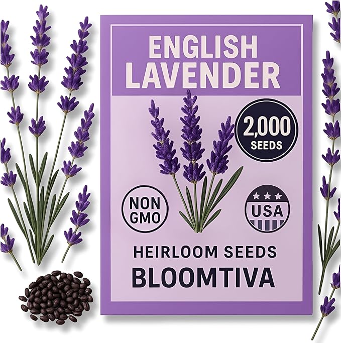 Premium English Lavender Seeds – 2,000 Non-GMO, USA-Grown Herb Seeds for Indoor & Outdoor Planting – High Germination Wildflower (Lavandula angustifolia)