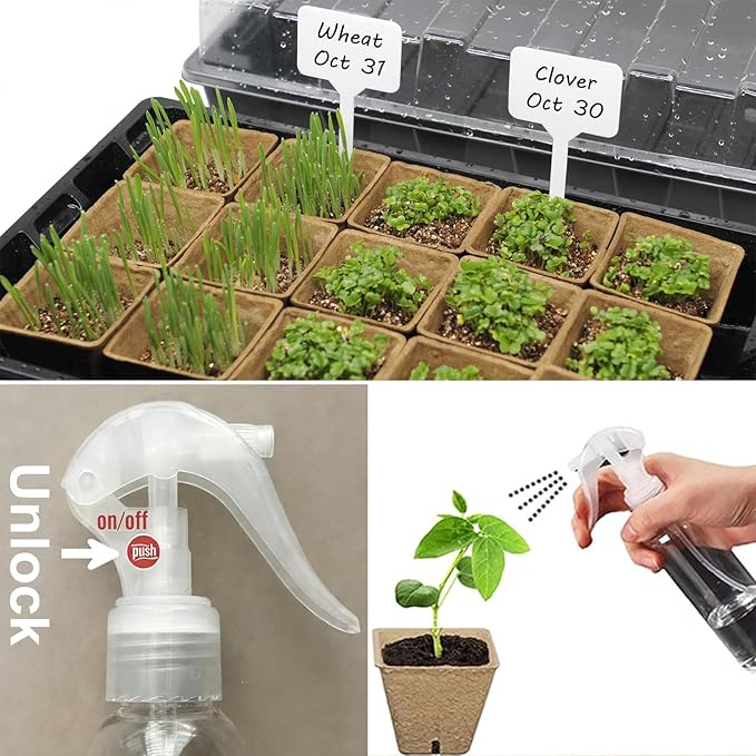 Seed Starter Kit with 100 Peat Pots for Seedlings Seed Starter Tray, 5 Plastic Growing Trays with Water Strainer & Adjustable Humidity Dome Outdoor or Indoor Herb Garden Nursery