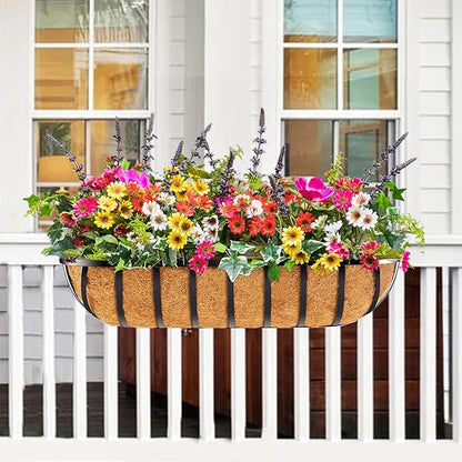 4pcs 30" Window Box Deck Railing Planter with Coco Liner, Metal Hanging Flower Planter Window Basket, Wall Planters Boxes with Horse Trough Coco Liner for Outdoor Indoor Balcony Porch Fence