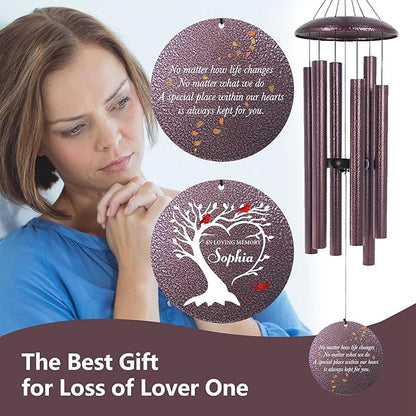 Personalized Cardinal Sympathy Wind Chimes, Deep Tone 30/36/45 inch Wind Chimes Sympathy Gifts for Loss of Loved One, in Loving Memory Windchimes for Loved Ones Lost, Garden Decor, Produced in USA