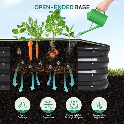 4 in 1Galvanized Raised Garden Bed - 5x3x1ft Modular Garden Planter Bed Outdoor | Steel Raised Bed Kit with Bracing Rods, Gloves for Gardening Vegetables Fruits and Flowers - Gray