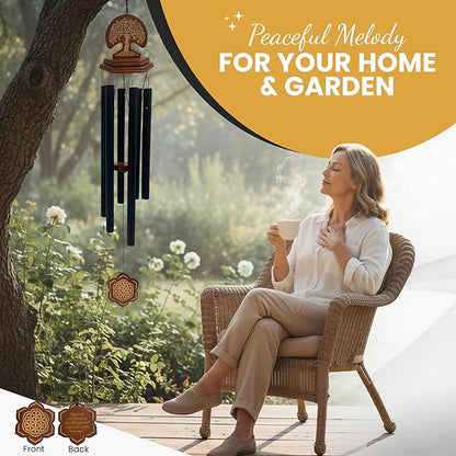 Outdoor Windchimes - Sympathy Gift for Loss of a Loved one, 36" Sympathy Gift Includes a Letter from Heaven & Keepsake Keychain, Deep Toned, Double Sided Engraving Hexagonal Pendant - Black