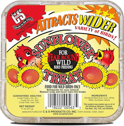 C&S Sunflower Suet Treat, Wild Bird Food for Chickadees, Nuthatches, Tufted Titmice, Woodpeckers, Wrens, Warblers, Brown Creepers, Northern Flickers, Pine Grosbeaks, Jays and More, 8 Pack