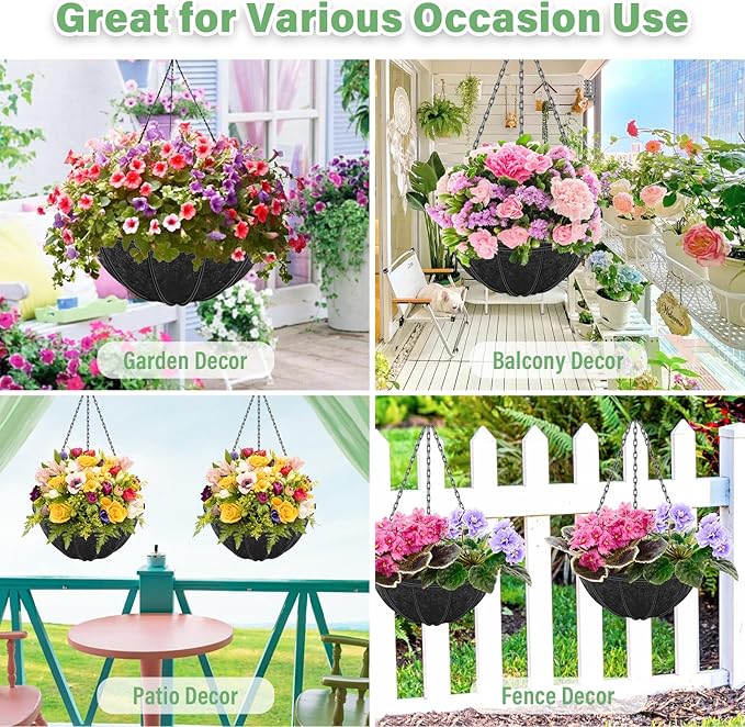 Riare 4 Pack 16 Inch Round Fabric Planter Basket Liner- Felt Hanging Basket Liners Replacement Coco Fiber Liner Alternative for Hanging Basket Flowers (Prevent Birds from Nesting)