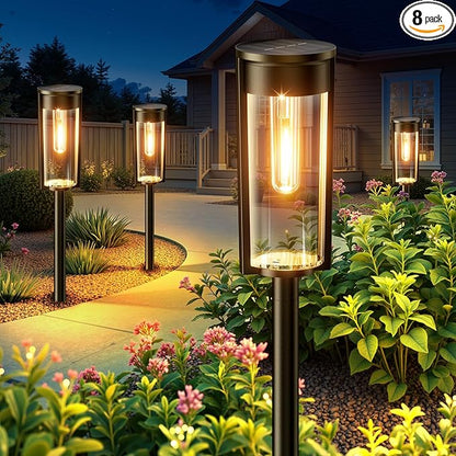 LETMY Solar Pathway Lights Outdoor, Upgraded 8 Pack Solar Lights Outdoor, IP65 Waterproof Auto On/Off Solar Landscape Path Lights Outdoor Solar Lights for Yard Outside Garden Lawn Walkway Driveway