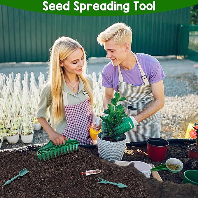 7 Pcs Seed Spreader Set, 2025 Upgraded Mini Seed Dispenser, Garden Seed Planter Tool, Hand Held Seed Spreader for Manual Gardening with 12-Hole Dibber, Multifunctional Spacer Gardening Tools