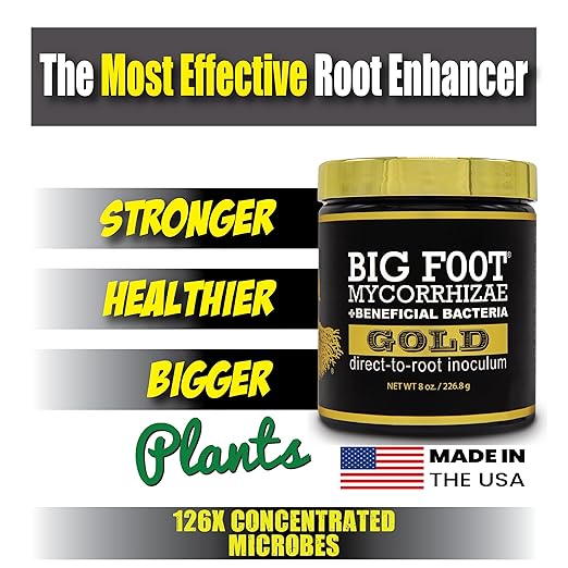 Big Foot Gold Mycorrhizal Fungi 4 oz, Beneficial Bacteria for Plant Growth, Root Stimulator, Super Concentrated 3-in-1 Formula for All Plants